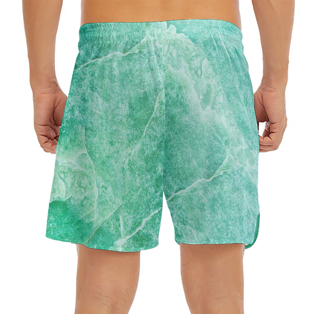 Teal Marble Print Men's Split Running Shorts