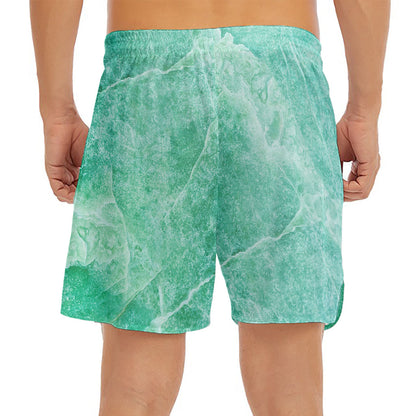 Teal Marble Print Men's Split Running Shorts