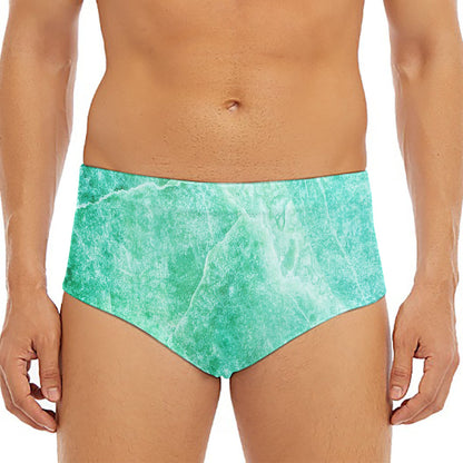 Teal Marble Print Men's Triangle Swim Briefs