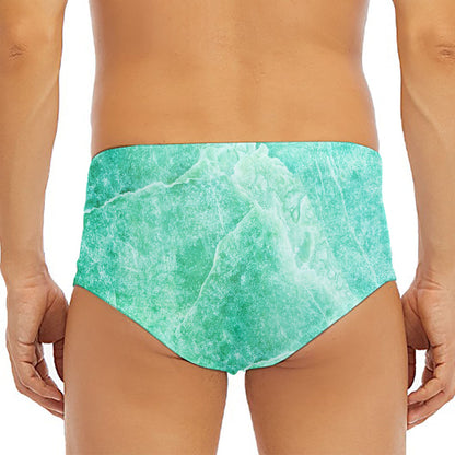 Teal Marble Print Men's Triangle Swim Briefs