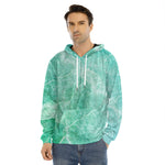 Teal Marble Print Men's Velvet Pullover Hoodie
