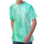 Teal Marble Print Men's Velvet T-Shirt