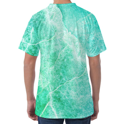 Teal Marble Print Men's Velvet T-Shirt