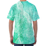Teal Marble Print Men's Velvet T-Shirt