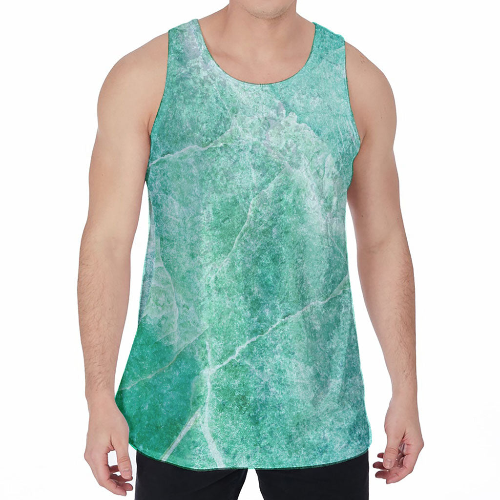 Teal Marble Print Men's Velvet Tank Top