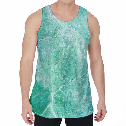 Teal Marble Print Men's Velvet Tank Top