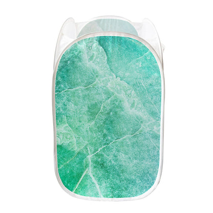 Teal Marble Print Mesh Laundry Hamper
