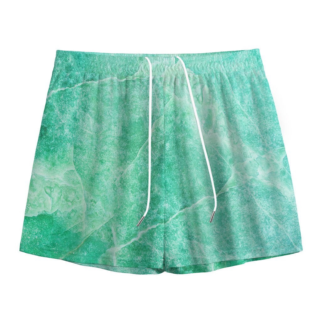 Teal Marble Print Mesh Shorts