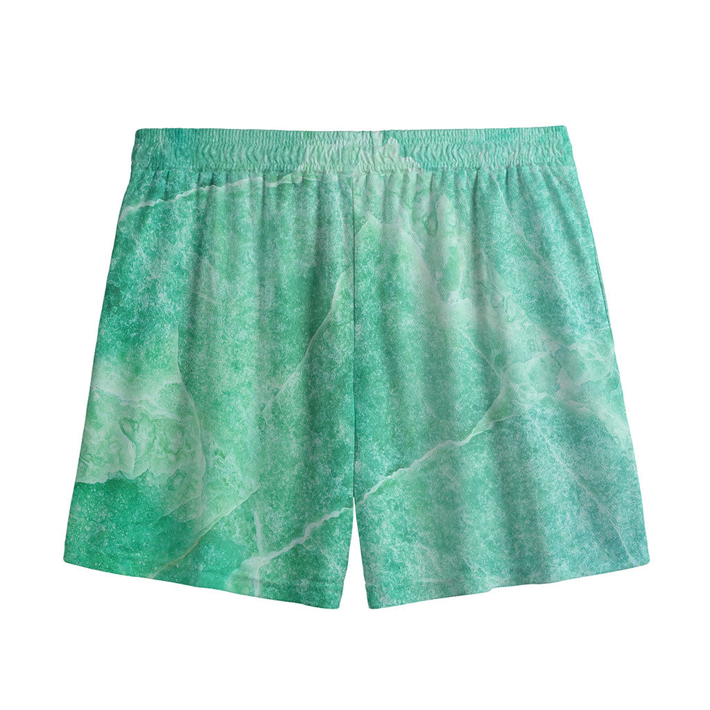 Teal Marble Print Mesh Shorts