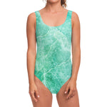 Teal Marble Print One Piece Swimsuit