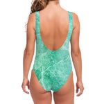 Teal Marble Print One Piece Swimsuit