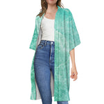 Teal Marble Print Open Front Beach Cover Up