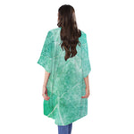 Teal Marble Print Open Front Beach Cover Up