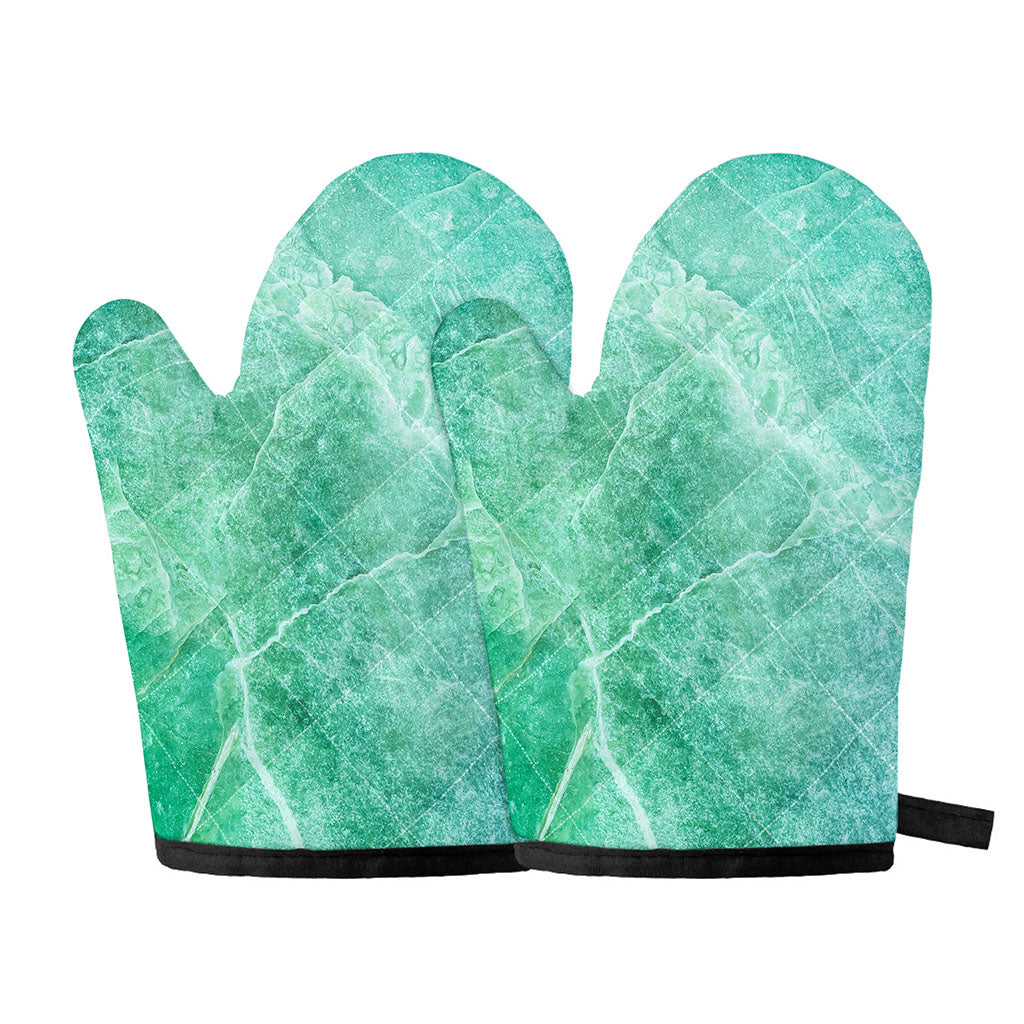 Teal Marble Print Oven Mitts
