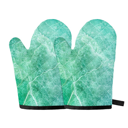 Teal Marble Print Oven Mitts