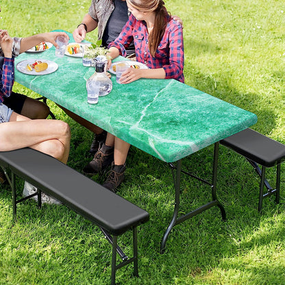 Teal Marble Print Picnic Table Cover