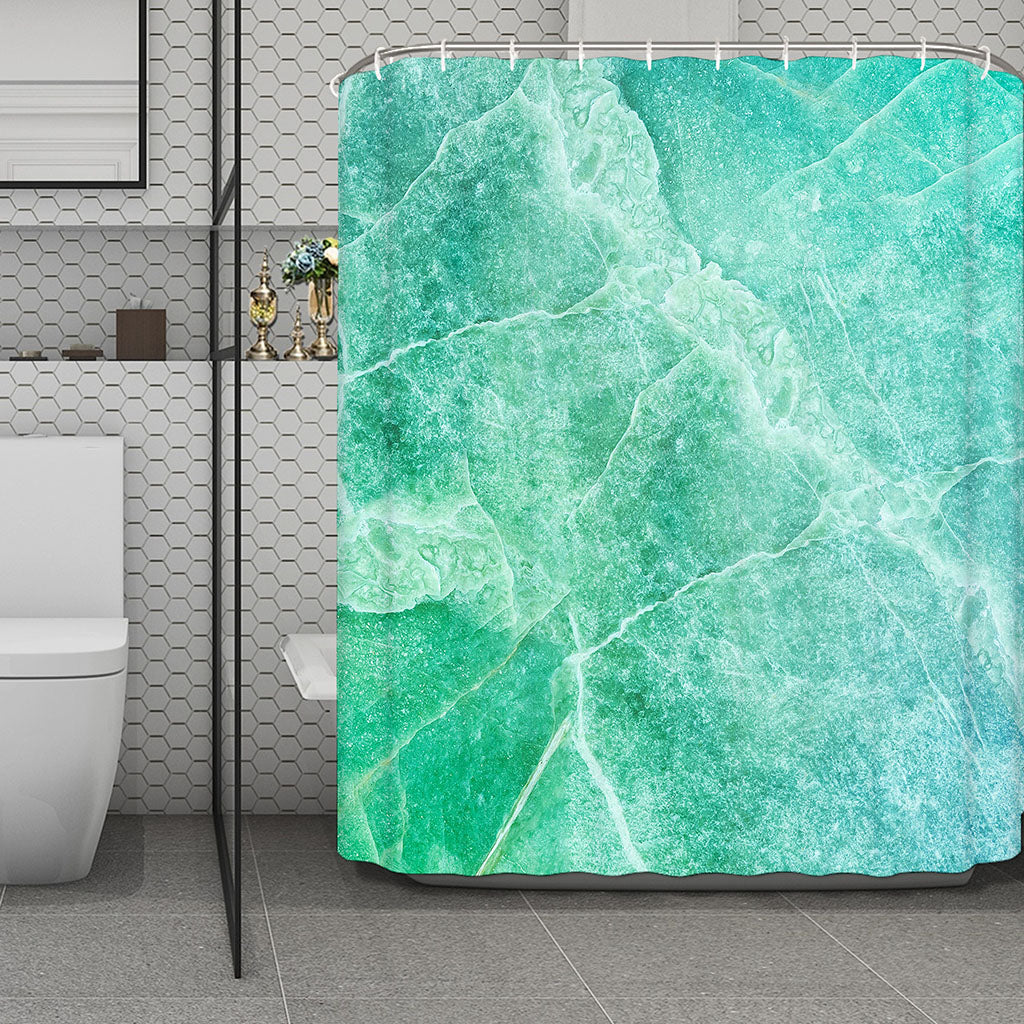 Teal Marble Print Polyester Shower Curtain