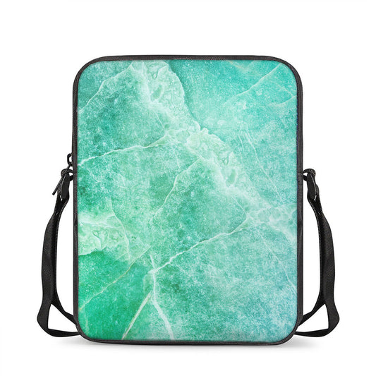 Teal Marble Print Rectangular Crossbody Bag