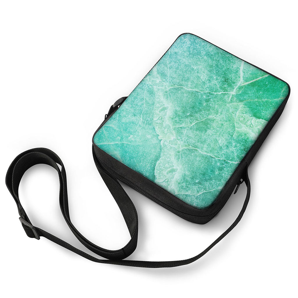 Teal Marble Print Rectangular Crossbody Bag