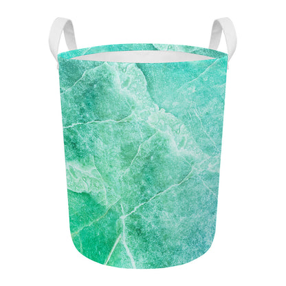 Teal Marble Print Round Laundry Basket