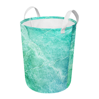 Teal Marble Print Round Laundry Basket