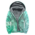 Teal Marble Print Sherpa Lined Zip Up Hoodie