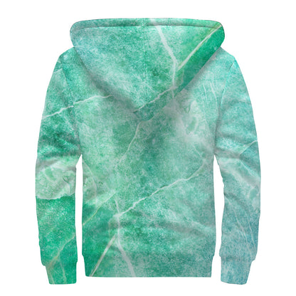 Teal Marble Print Sherpa Lined Zip Up Hoodie