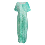 Teal Marble Print Short Sleeve Long Nightdress