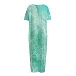 Teal Marble Print Short Sleeve Long Nightdress