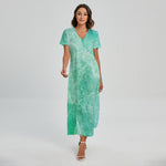 Teal Marble Print Short Sleeve Maxi Dress