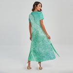 Teal Marble Print Short Sleeve Maxi Dress
