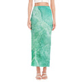 Teal Marble Print Side Slit Maxi Skirt