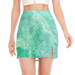 Teal Marble Print Side Slit Mini Skirt