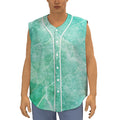 Teal Marble Print Sleeveless Baseball Jersey