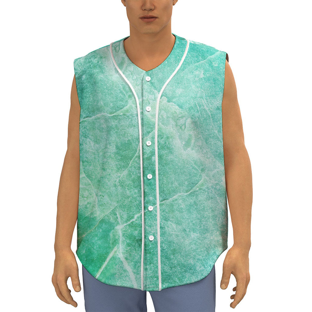 Teal Marble Print Sleeveless Baseball Jersey