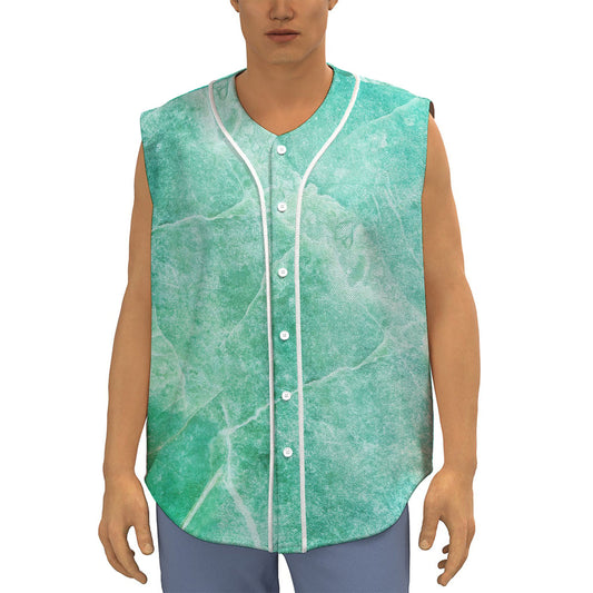 Teal Marble Print Sleeveless Baseball Jersey
