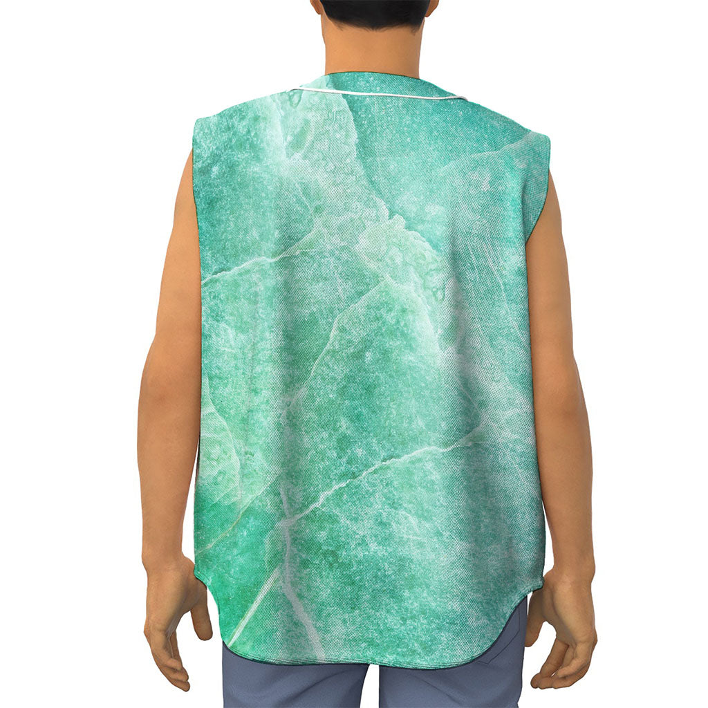 Teal Marble Print Sleeveless Baseball Jersey