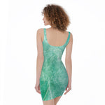 Teal Marble Print Sleeveless Bodycon Dress