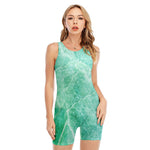 Teal Marble Print Sleeveless One Piece Swimsuit