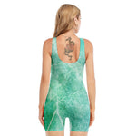 Teal Marble Print Sleeveless One Piece Swimsuit