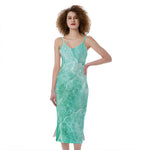 Teal Marble Print Slim Fit Midi Cami Dress