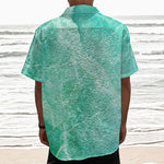 Teal Marble Print Textured Short Sleeve Shirt
