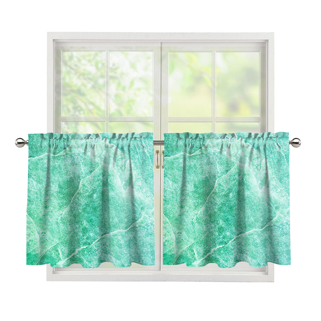 Teal Marble Print Tier Curtains