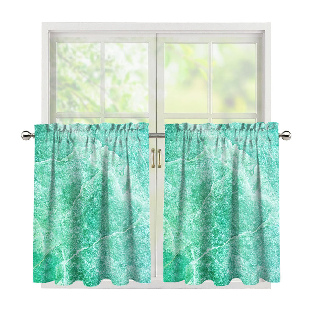 Teal Marble Print Tier Curtains