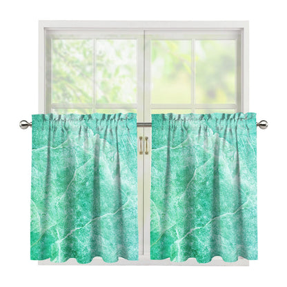 Teal Marble Print Tier Curtains