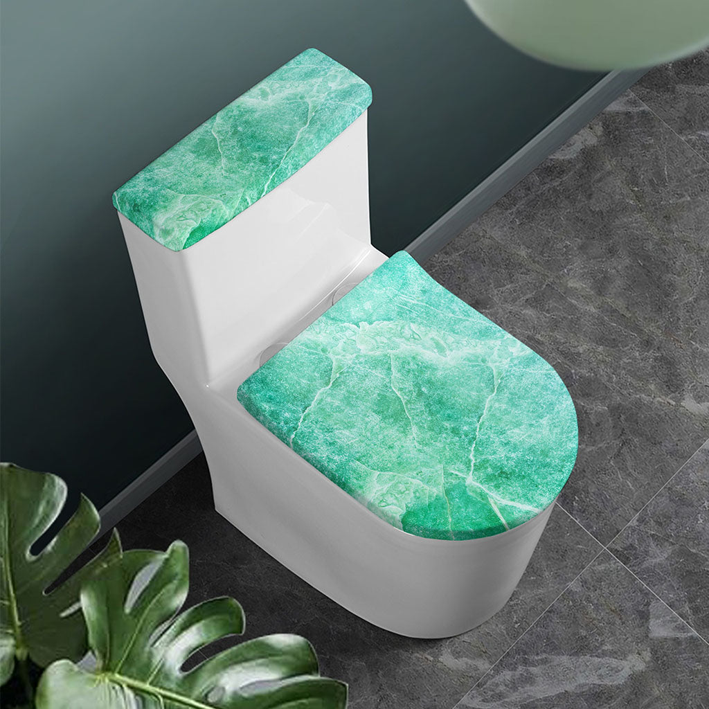 Teal Marble Print Toilet Lid And Tank Cover Set