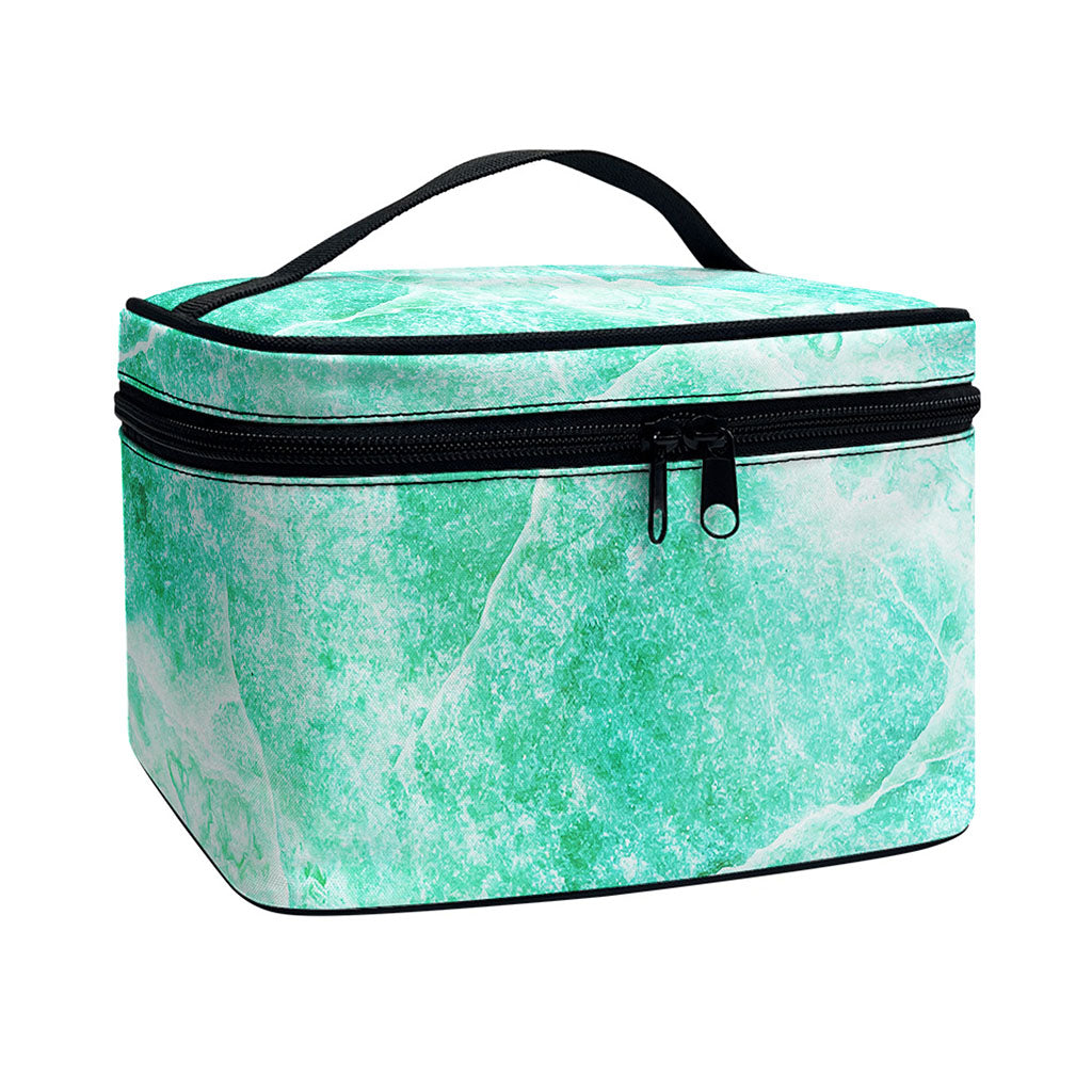 Teal Marble Print Travel Makeup Bag