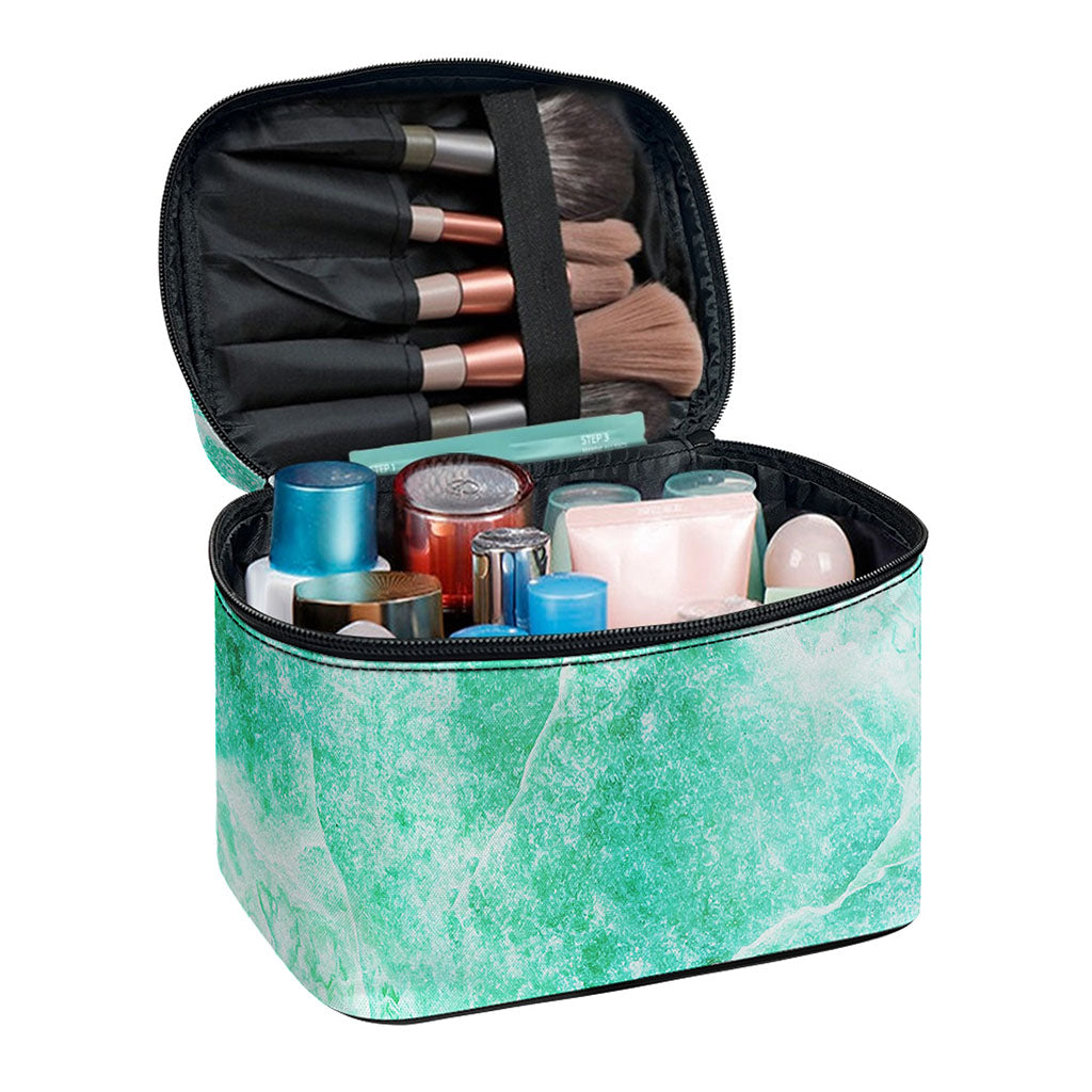 Teal Marble Print Travel Makeup Bag