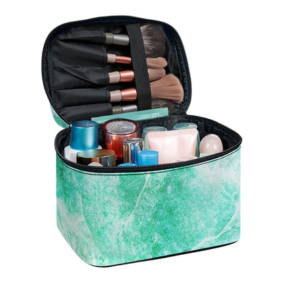 Teal Marble Print Travel Makeup Bag