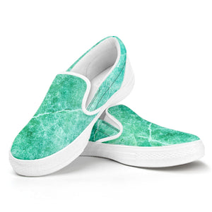 Teal Marble Print White Slip On Sneakers